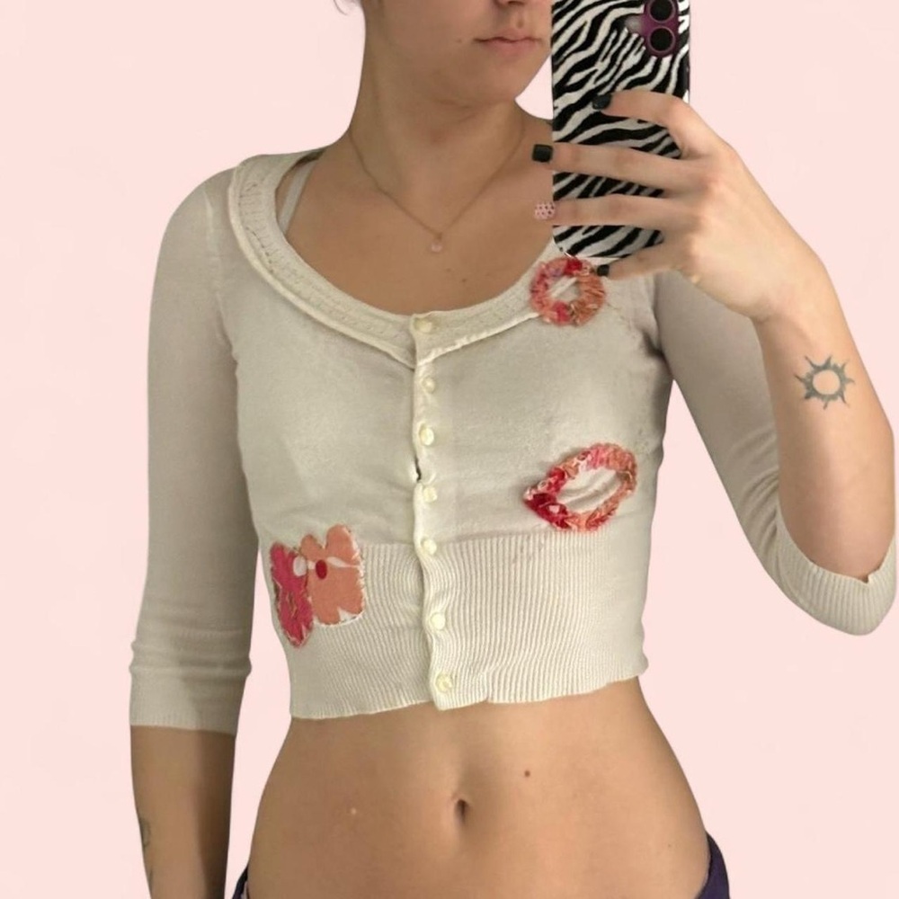 Women's Cream Cardigan with Floral Accents